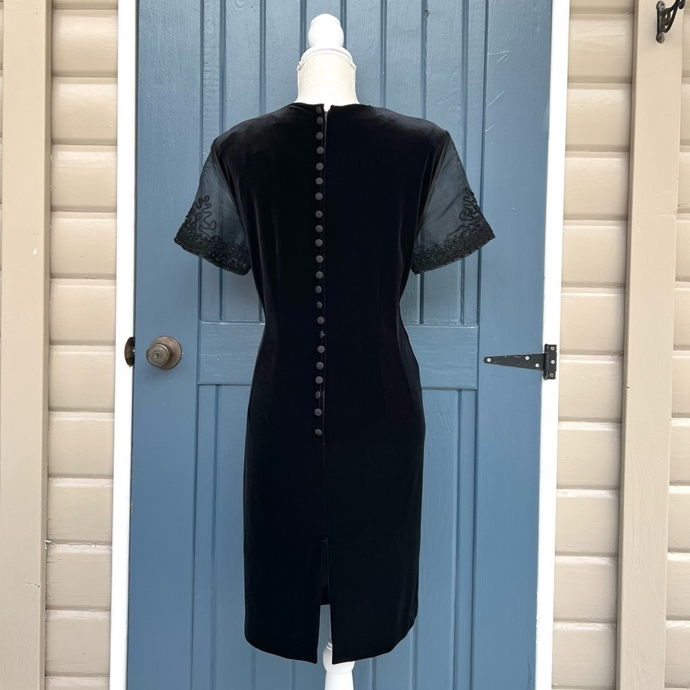 Vintage Sag Harbor Dress Short Sheer & Beaded Sleeve Velvet Sheath Women…